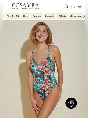 Cosabella Women's Multicolor Floral One-Piece Swimsuit Ring Accent Size L NWT